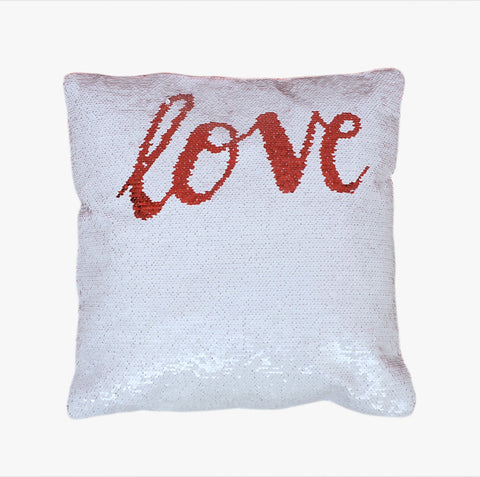 Sequin Pillow Case Square - White - Love (Red print)