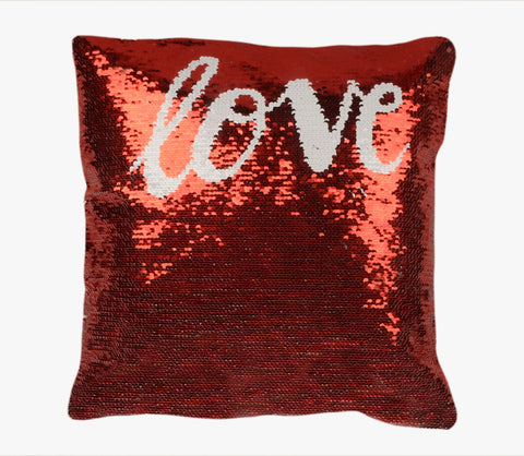 Sequin Pillow Case Square - Red - Love