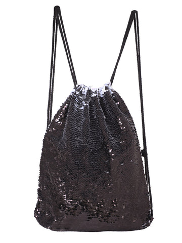 Sequin Drawstring Bag - Black
