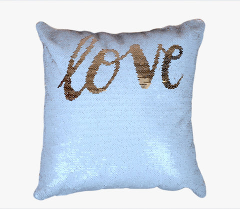 Sequin Pillow Case Square - White - Love (Gold print)