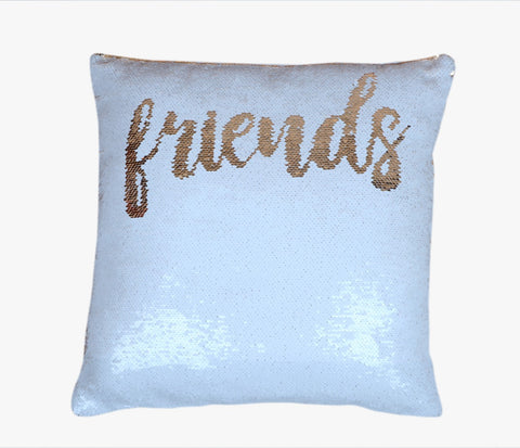 Sequin Pillow Case Square - White - Friends (Gold Print)