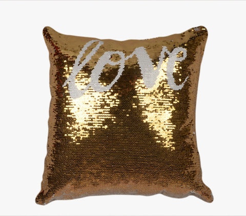 Sequin Pillow Case Square - Gold - Love