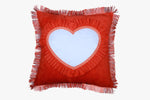 SUEDE PILLOW BRIGHT  RED SQUARE WITH HEART INLAY