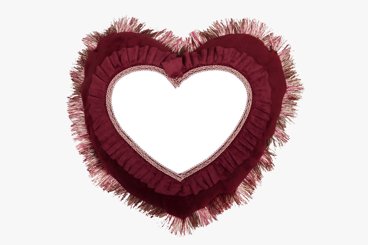 SUEDE PILLOW MAROON HEART WITH HEART INLAY