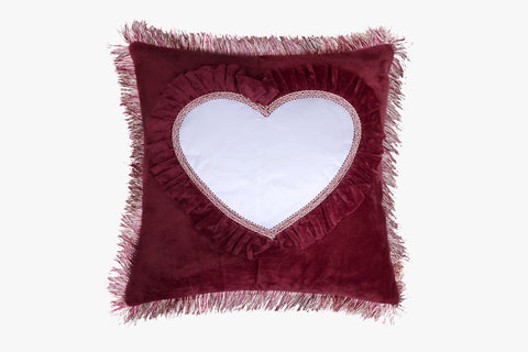 SUEDE PILLOW MAROON SQUARE WITH HEART INLAY