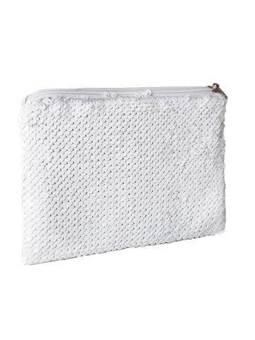 Sequin Cosmetic Pouch - White